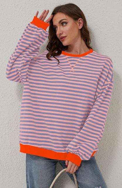 Women's Striped Oversized Pullover | Soft & Cozy Fabric | Vibrant Stripes | Relaxed Fit | Casual Sweater for All Seasons