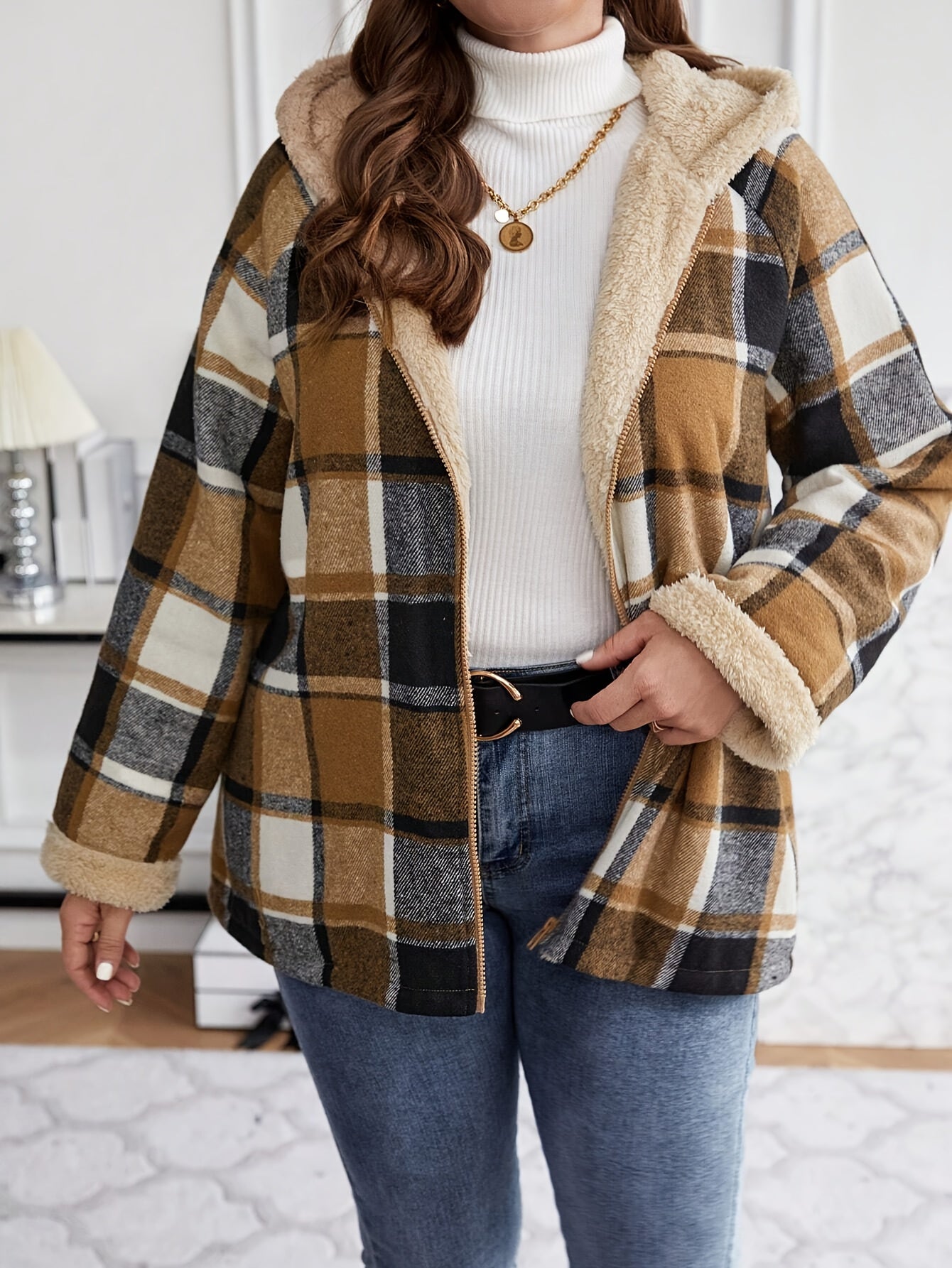 Women's Warm Plaid Zip-Up Jacket | Plush Lined | Cozy & Stylish | Vintage-Inspired | Versatile Fit