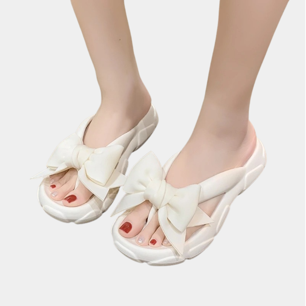 Women's Elegant Slip-On Ribbon Slippers | Anti-Slip Beach Sandals | Bow Detail | Casual Footwear