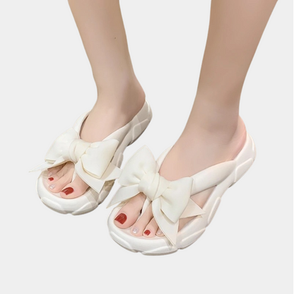 Women's Elegant Slip-On Ribbon Slippers | Anti-Slip Beach Sandals | Bow Detail | Casual Footwear