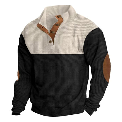 Men's Classic Retro Elbow-Patch Pullover | Color Block Design | Ribbed Knit | Button Placket | Premium Comfort | Casual & Semi-Formal | Men's Apparel