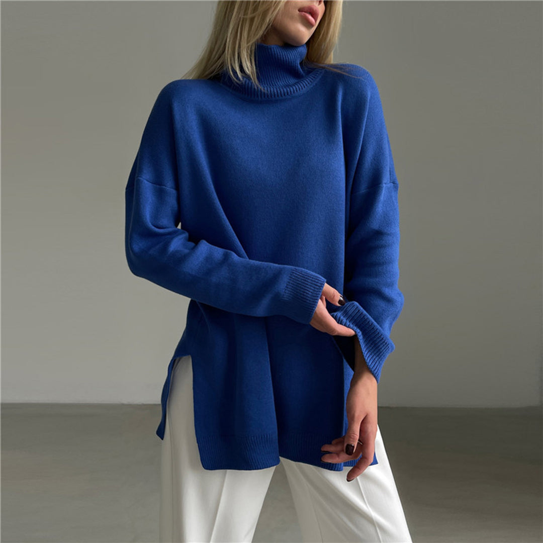 Women's Stylish Side-Slit Turtleneck Sweater | Loose Fit | Casual & Evening Wear | Versatile Design | Multiple Colours Available