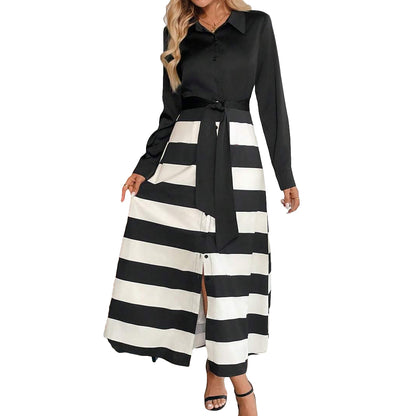 Women's Two-Piece Look Dress | Striped Design | Button-Down Front | Cinched Waist | Flattering Fit | Versatile Day & Night Wear