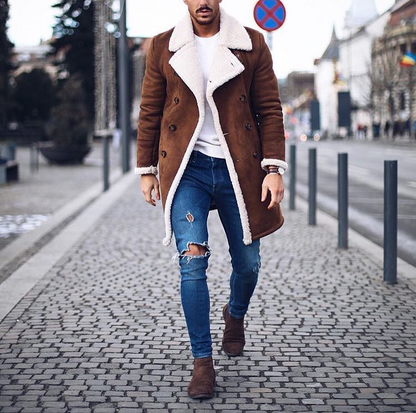 Men's Suede Cozy Thick Coat | Brown | Warm & Stylish Winter Trench | Durable & Comfortable