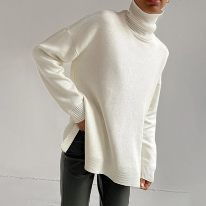 Women's Stylish Side-Slit Turtleneck Sweater | Loose Fit | Casual & Evening Wear | Versatile Design | Multiple Colours Available