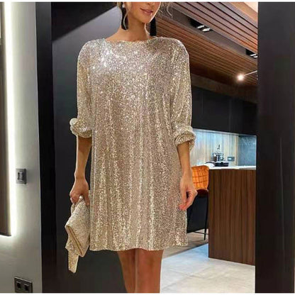 Women's Elegant Sequin Dress | Above-the-Knee Length | Adjustable Fit | Glitter Party Dress