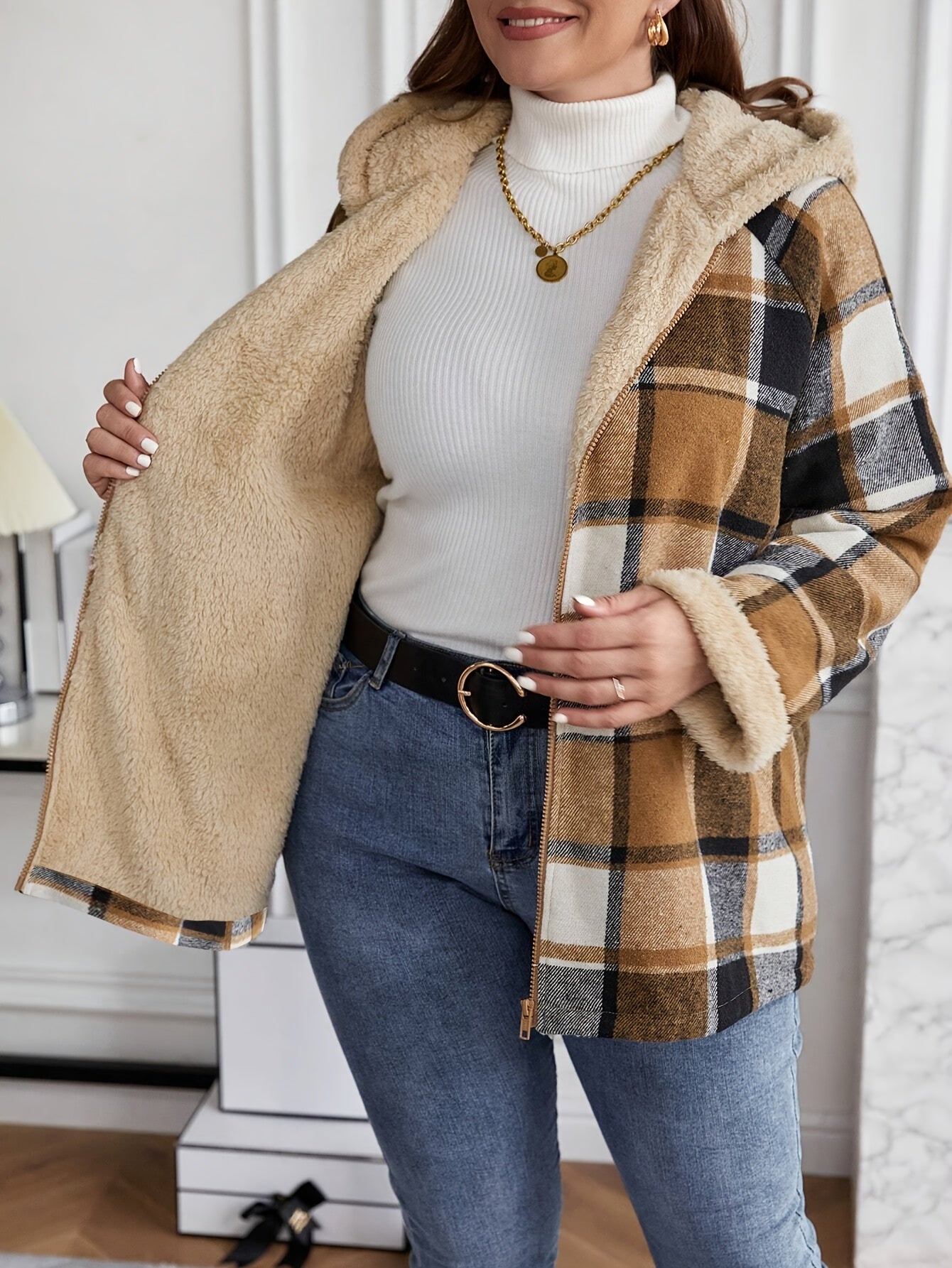 Women's Warm Plaid Zip-Up Jacket | Plush Lined | Cozy & Stylish | Vintage-Inspired | Versatile Fit