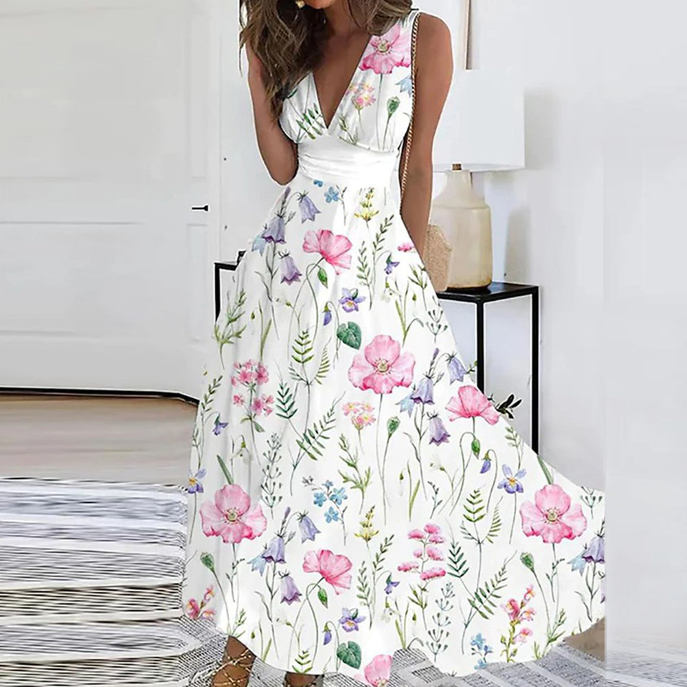 Romantic Floral V-Neck Maxi Dress | Flowy Fit | Women's Summer Dress | Elegant & Airy