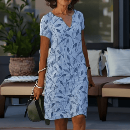 Women's Chic V-Neck Dress | Printed Pattern | Casual Fit | Short Sleeve | Lightweight & Stylish