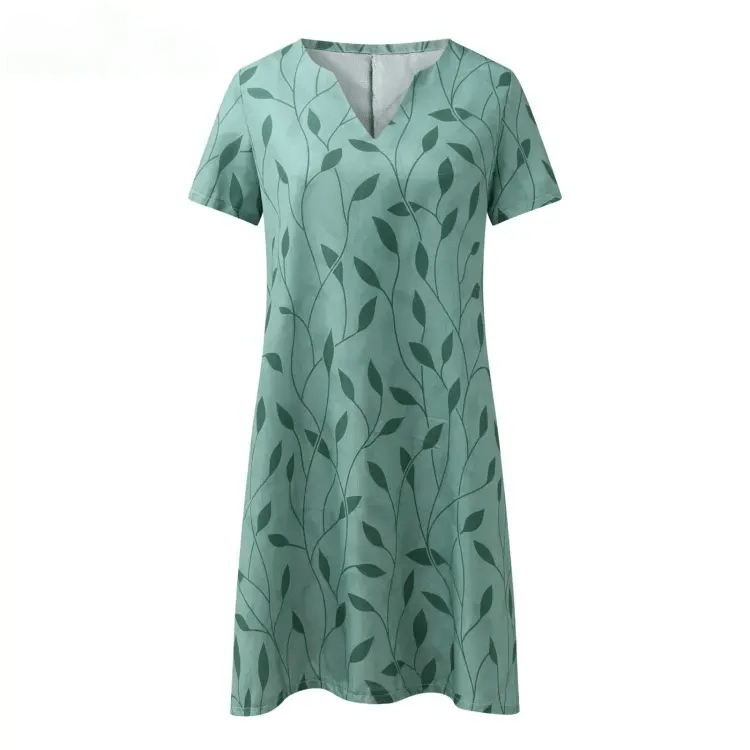 Women's Chic V-Neck Dress | Printed Pattern | Casual Fit | Short Sleeve | Lightweight & Stylish