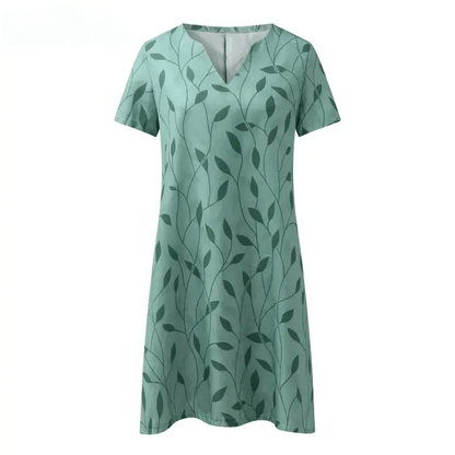 Women's Chic V-Neck Dress | Printed Pattern | Casual Fit | Short Sleeve | Lightweight & Stylish