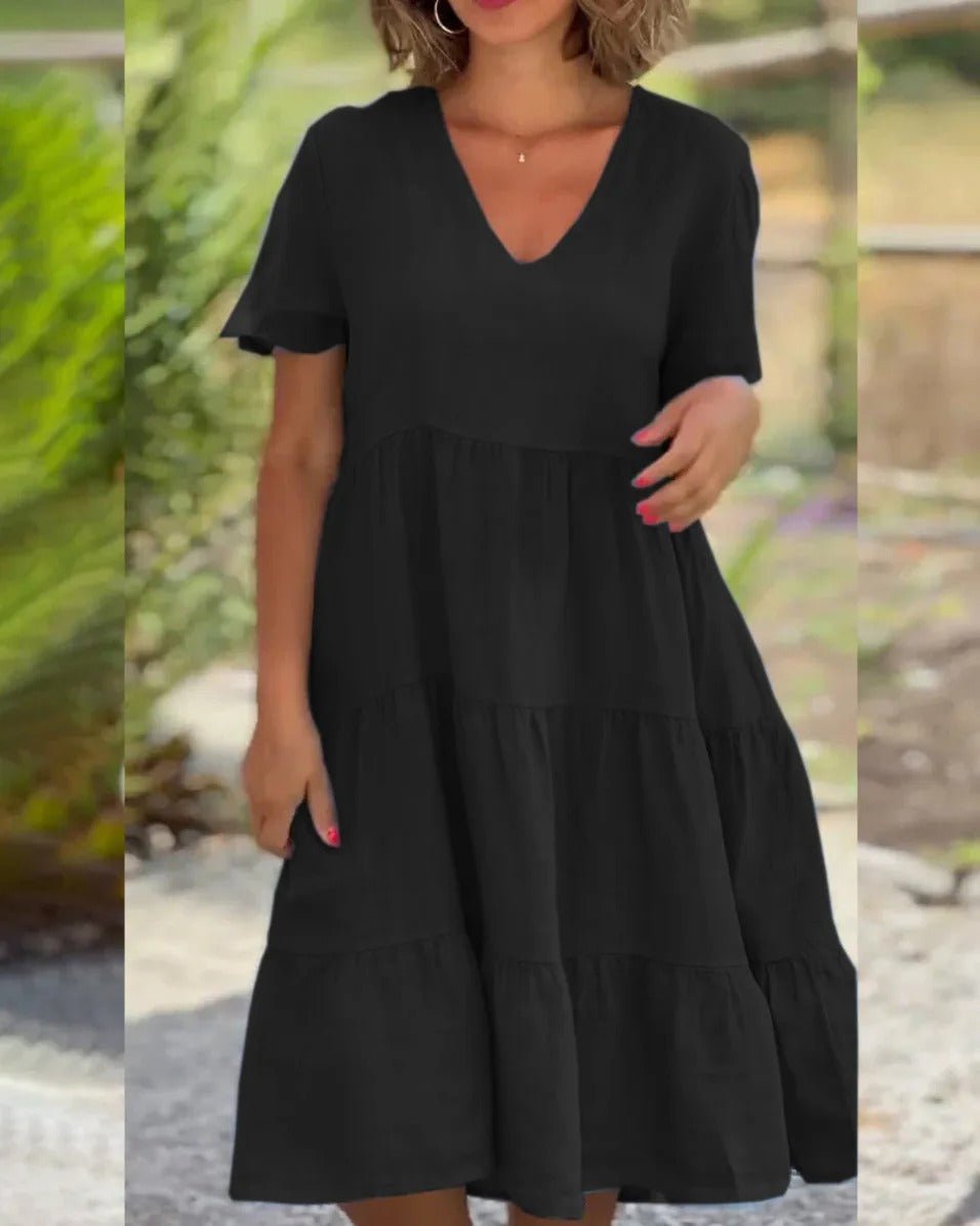 Women's Flowing V-Neck Dress | Relaxed Fit | Casual & Elegant Dress | Lightweight & Versatile