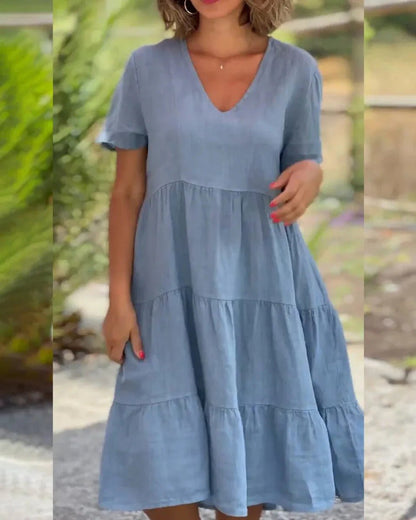 Women's Flowing V-Neck Dress | Relaxed Fit | Casual & Elegant Dress | Lightweight & Versatile