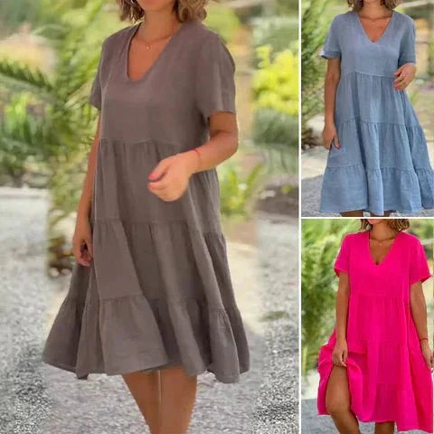 Women's Flowing V-Neck Dress | Relaxed Fit | Casual & Elegant Dress | Lightweight & Versatile