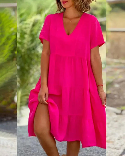 Women's Flowing V-Neck Dress | Relaxed Fit | Casual & Elegant Dress | Lightweight & Versatile