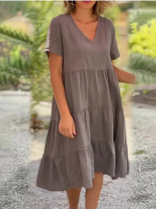 Women's Flowing V-Neck Dress | Relaxed Fit | Casual & Elegant Dress | Lightweight & Versatile