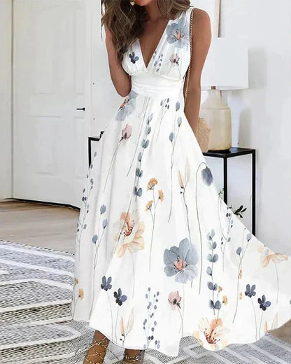 Romantic Floral V-Neck Maxi Dress | Flowy Fit | Women's Summer Dress | Elegant & Airy