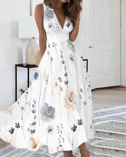 Romantic Floral V-Neck Maxi Dress | Flowy Fit | Women's Summer Dress | Elegant & Airy