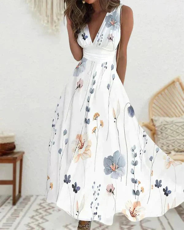 Romantic Floral V-Neck Maxi Dress | Flowy Fit | Women's Summer Dress | Elegant & Airy