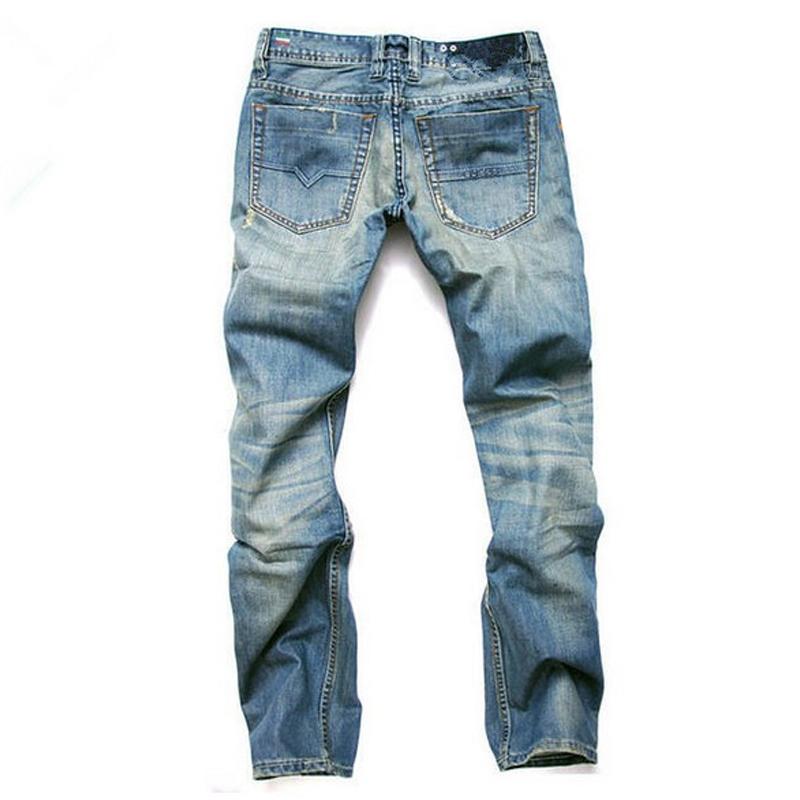 Men's Classic Acid-Washed Jeans | Straight Leg | Vintage Blue with Orange Stripes | Casual & Versatile | Durable Everyday Wear