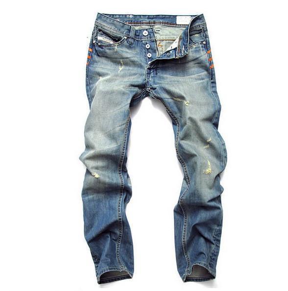 Men's Classic Acid-Washed Jeans | Straight Leg | Vintage Blue with Orange Stripes | Casual & Versatile | Durable Everyday Wear