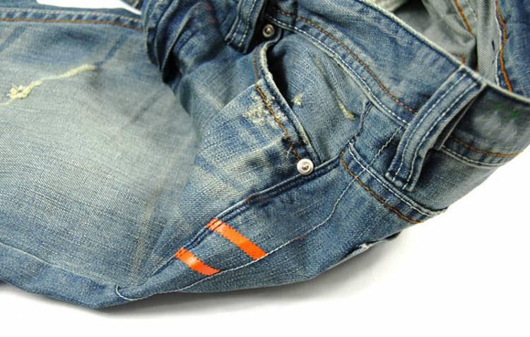 Men's Classic Acid-Washed Jeans | Straight Leg | Vintage Blue with Orange Stripes | Casual & Versatile | Durable Everyday Wear