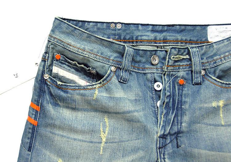 Men's Classic Acid-Washed Jeans | Straight Leg | Vintage Blue with Orange Stripes | Casual & Versatile | Durable Everyday Wear