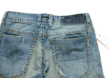 Men's Classic Acid-Washed Jeans | Straight Leg | Vintage Blue with Orange Stripes | Casual & Versatile | Durable Everyday Wear