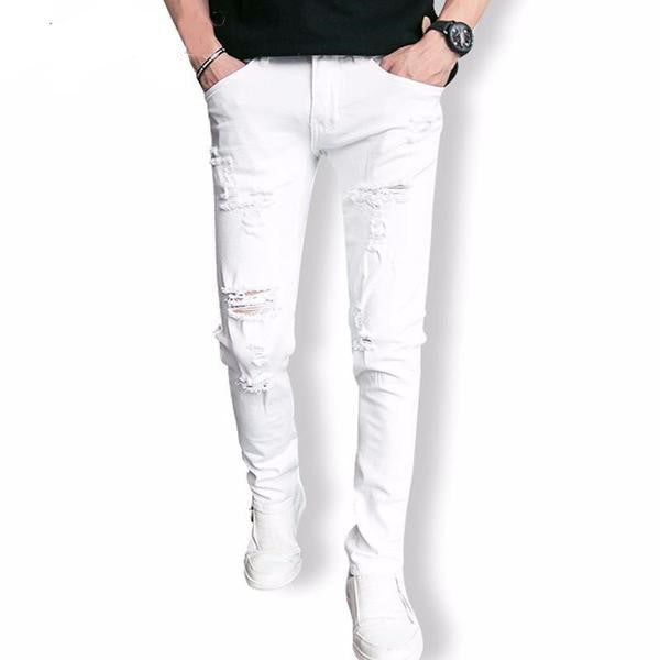 Men's Tattered White Ripped Jeans | Slim Fit | Trendy Casual Wear | Colour White | Comfortable & Breathable | For Men