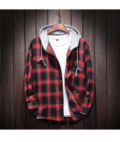 Men's Plaid Casual Hooded Shirt | Slim Fit | Lightweight Jacket | For Outdoor & Casual Wear