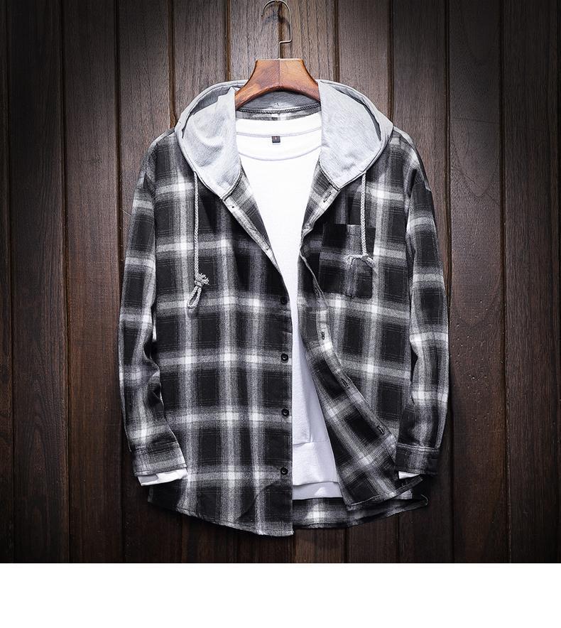 Men's Plaid Casual Hooded Shirt | Slim Fit | Lightweight Jacket | For Outdoor & Casual Wear