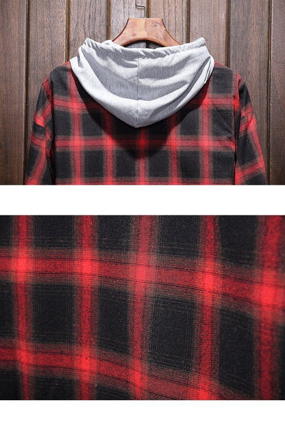 Men's Plaid Casual Hooded Shirt | Slim Fit | Lightweight Jacket | For Outdoor & Casual Wear