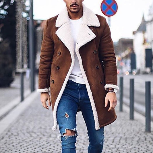 Men's Suede Cozy Thick Coat | Brown | Warm & Stylish Winter Trench | Durable & Comfortable